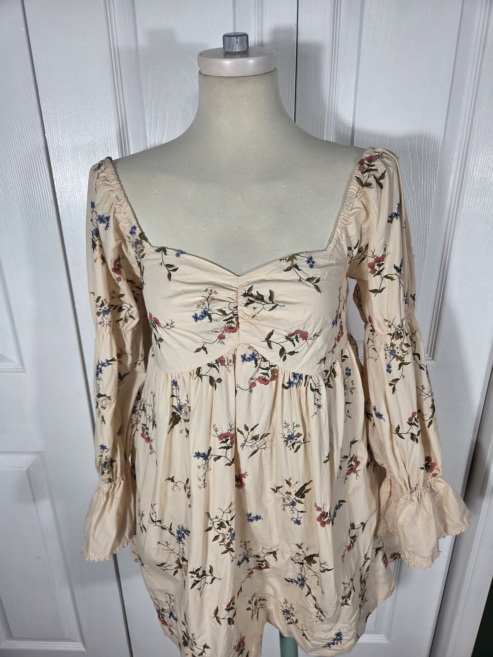 By Anthropologie Embroidered Floral Babydoll Mini Dress S Cottagecore